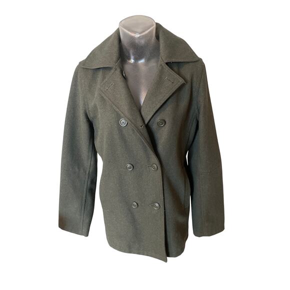 Vintage AMERICAN EAGLE OUTFITTERS Wool Peacoat in Green Small S FLEECE LINED - Picture 1 of 4